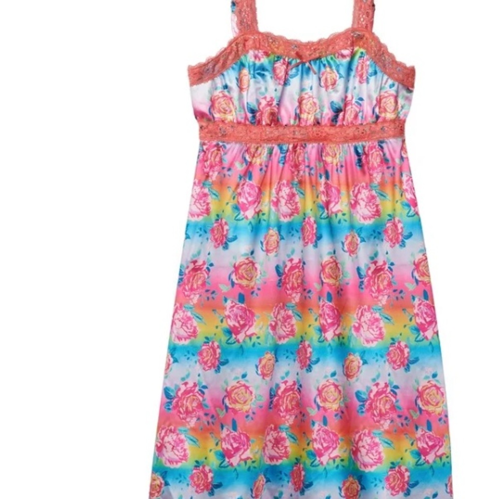 Floral Sleeveless Dress with Lace Trim